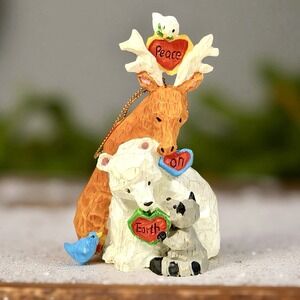 VTG American Greetings Peace On Earth‎ Christmas Ornament Animals Rustic 3 1/2"